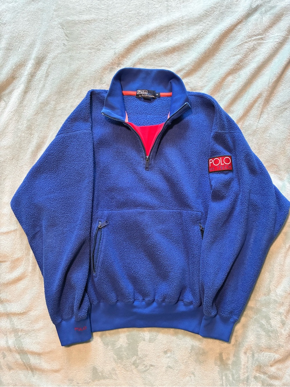 Polo by Ralph Lauren Royal Blue Fleece Zip Pullover with Red Trim